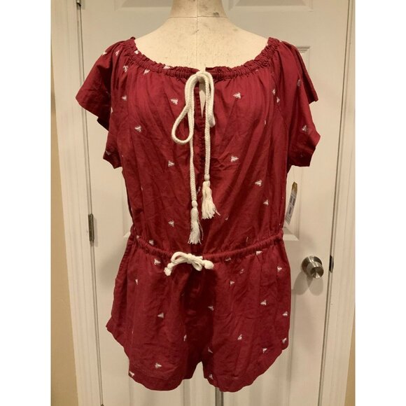 Intimately Free People Red & White Santorini Off-Shoulder Romper W/Tie, Size S - Picture 1 of 10